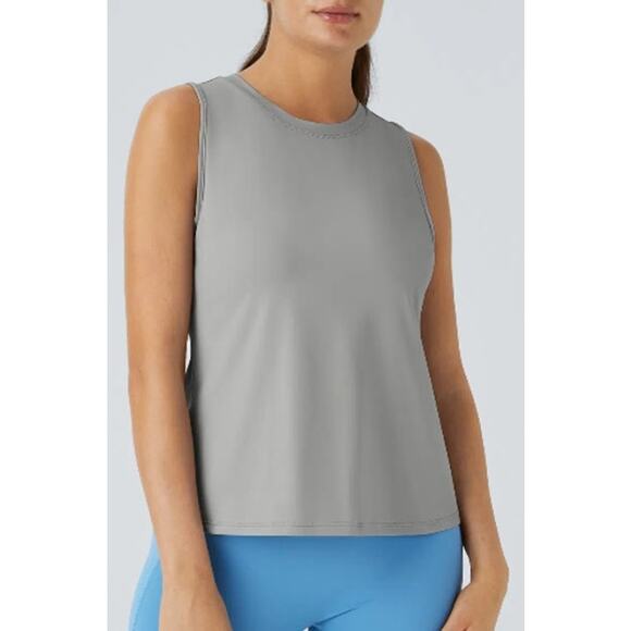 Halara Gray Cut Out Crossover Hem Solid Athletic Yoga Tank Top, Size XS - Picture 3 of 8